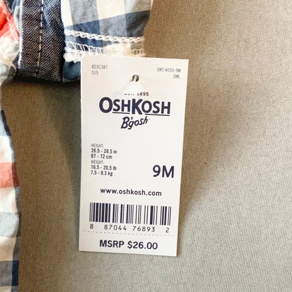 LOT OF 2 OSHKOSH B’GOSH BABY BOYS 9 Mos. ONE PIECE BODYSUITS PLAID & STRIPED NWT - Picture 3 of 7